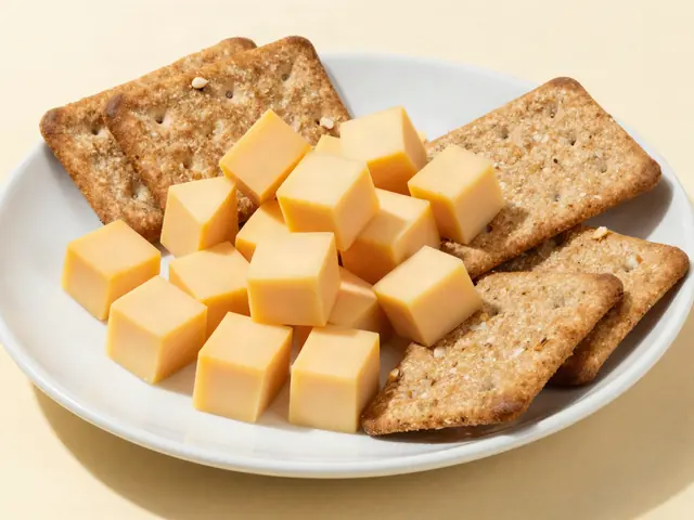 Cheddar cheese cubes with whole wheat crackers