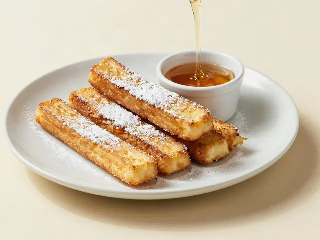 French toast sticks with a cup of maple syrup for dipping