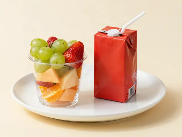 Fresh fruit cup with a kids juice box
