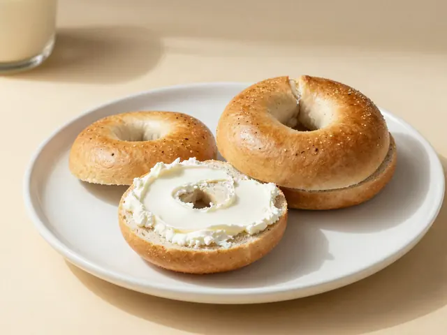 Mini bagels spread with cream cheese